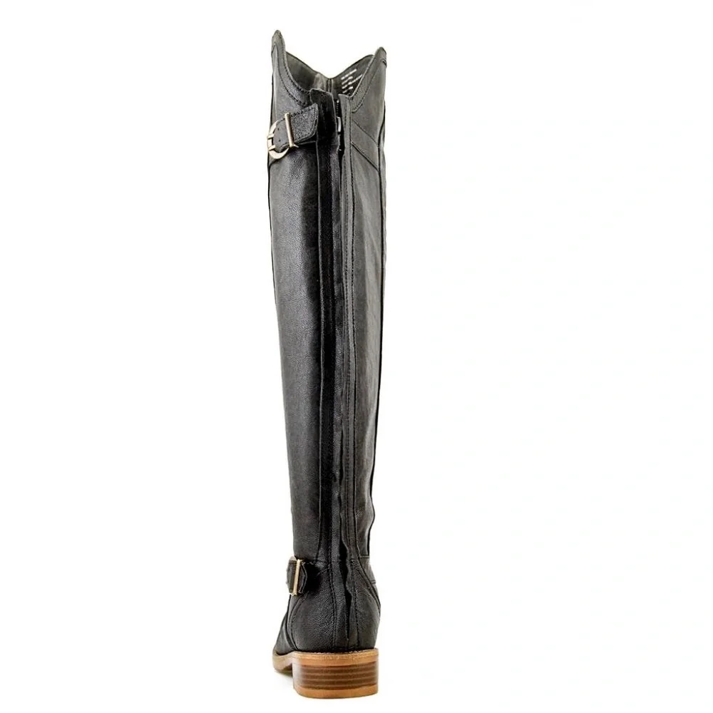 Kensie Women's Stella Black Leather Riding Motorcycle Over Knee High Boots 6.5